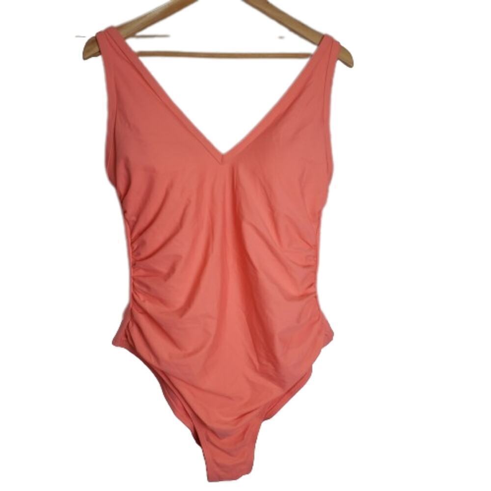 Kona Sol Swimsuit Womens Size 18W Peach V-neck One Piece High Back Minimalist